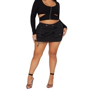 Fashion Nova Still Got It Nylon Micro Mini Cargo Pockets Black Skirt, Size 3X